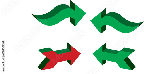 3D Arrow Icon Set – Colorful Curved and Directional Arrows Vector Illustration for Web Design, Navigation, Infographic, Business Presentation, and UI Elements