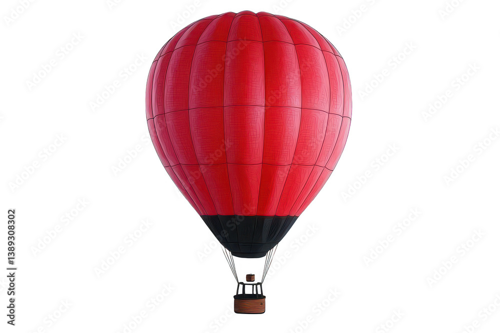 Obraz premium A vibrant red hot air balloon floats gracefully against clear sky, showcasing its unique design and structure. This captivating sight evokes sense of adventure and freedom