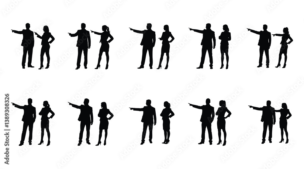 Silhouettes of Business Men And Woman Posing and Gesturing Silhouettes of Business Men And Woman Posing and Gesturing