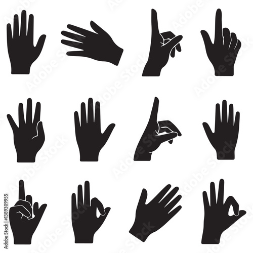 Set of various Silhouette Vector Black silhouette woman hands. collection of female hands of different gestures. Trendy minimal style for logos, prints, designs, illustrations. with white background