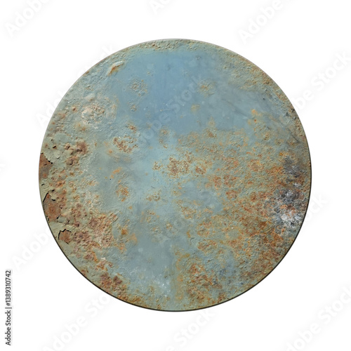 Rusty metal plate with rivets on white background, showcasing industrial texture and vintage appeal, ideal for grunge design, steampunk aesthetics, and retro signage.