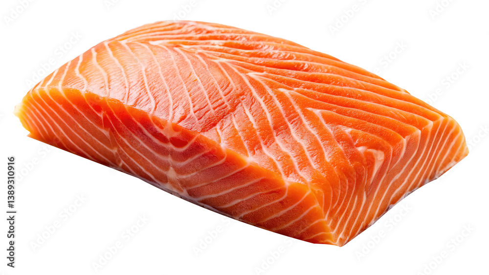 A beautiful piece of fresh salmon fillet ready to cook shown against a white background A beautiful piece of fresh salmon fillet ready to cook shown against a white background