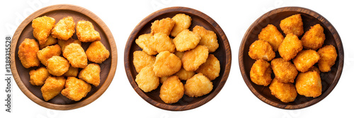 chicken nugget on wood plate, transparent background