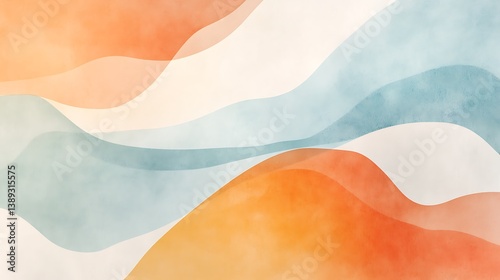 Abstract watercolor waves in orange and blue.