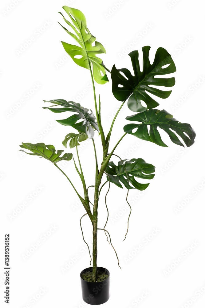 Realistic artificial monstera plant in a black pot suitable for indoor decor and enhancing living spaces