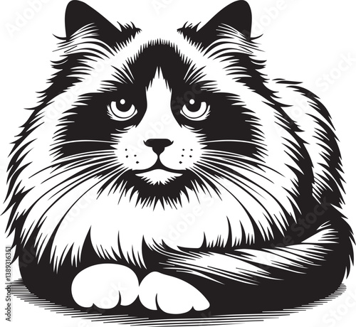 Black and White Ragdoll Cat Vector