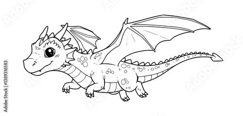 Drawing Flying Dragon coloring book, illustration for kid
