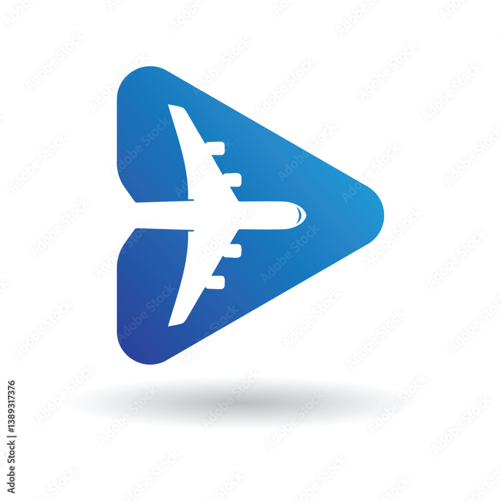 An Airplane in Play Button Logo An Airplane in Play Button Logo