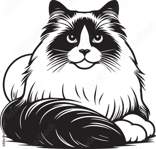 Black and White Ragdoll Cat Vector