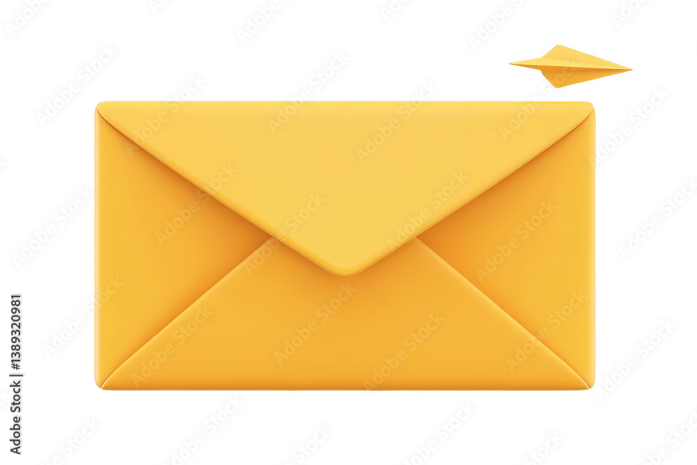 3d Illustration of a Yellow Email Envelope and Paper Plane on Transparent Background 3d Illustration of a Yellow Email Envelope and Paper Plane on Transparent Background