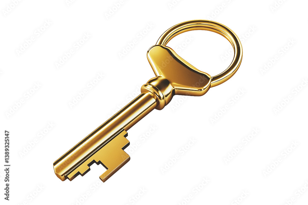 Golden Key on Transparent Background: Detailed 3D Render, PNG Golden Key on Transparent Background: Detailed 3D Render, PNG