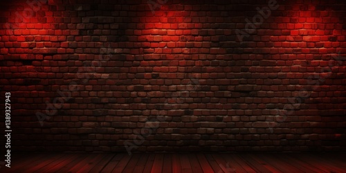 Dark red brick wall background with spotlight, captured in a photorealistic style with ultra-realistic cinematic lighting and high-resolution photography