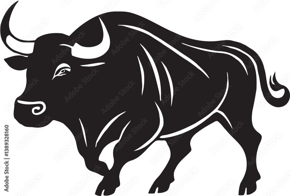 Fototapeta premium Stylized Powerful Bull Vector Silhouette Dynamic Stance Icon