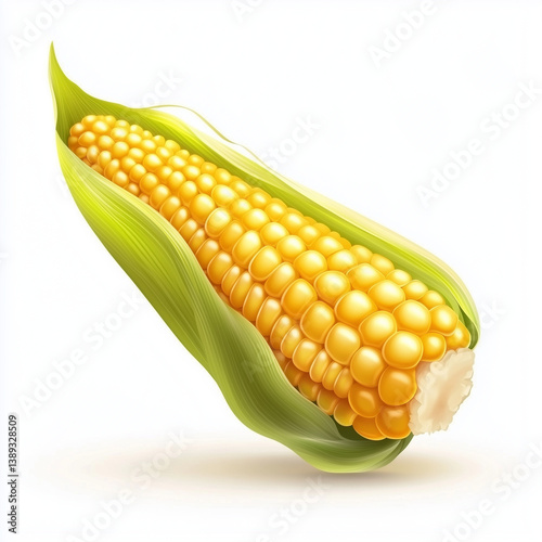 Ear of corn with husk on white background
