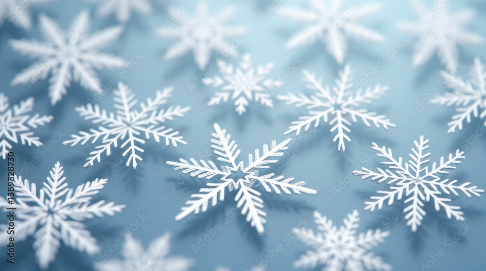 A close-up view of a delicate snowflakes set, showcasing various intricate designs and patterns A close-up view of a delicate snowflakes set, showcasing various intricate designs and patterns