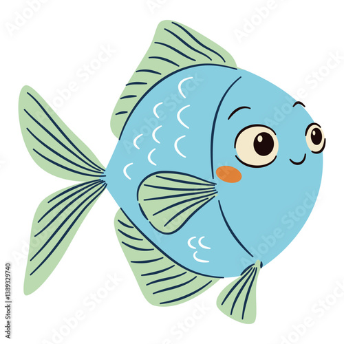 Cute aquarium fish on white background, flat vector illustration in simple child style . Vector illustration