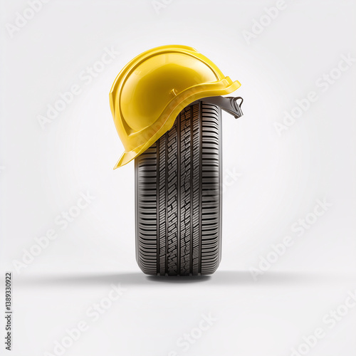 Labor Day Tribute with Yellow Hard Hat on Car Tire – Safety and Work Concept