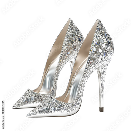 Silver sparkly high heel on transparent background