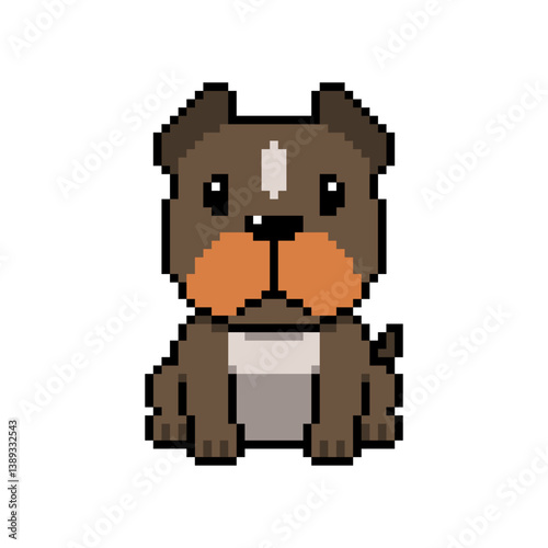 Pixel art cute pit bull terrier dog vector in retro style for design.