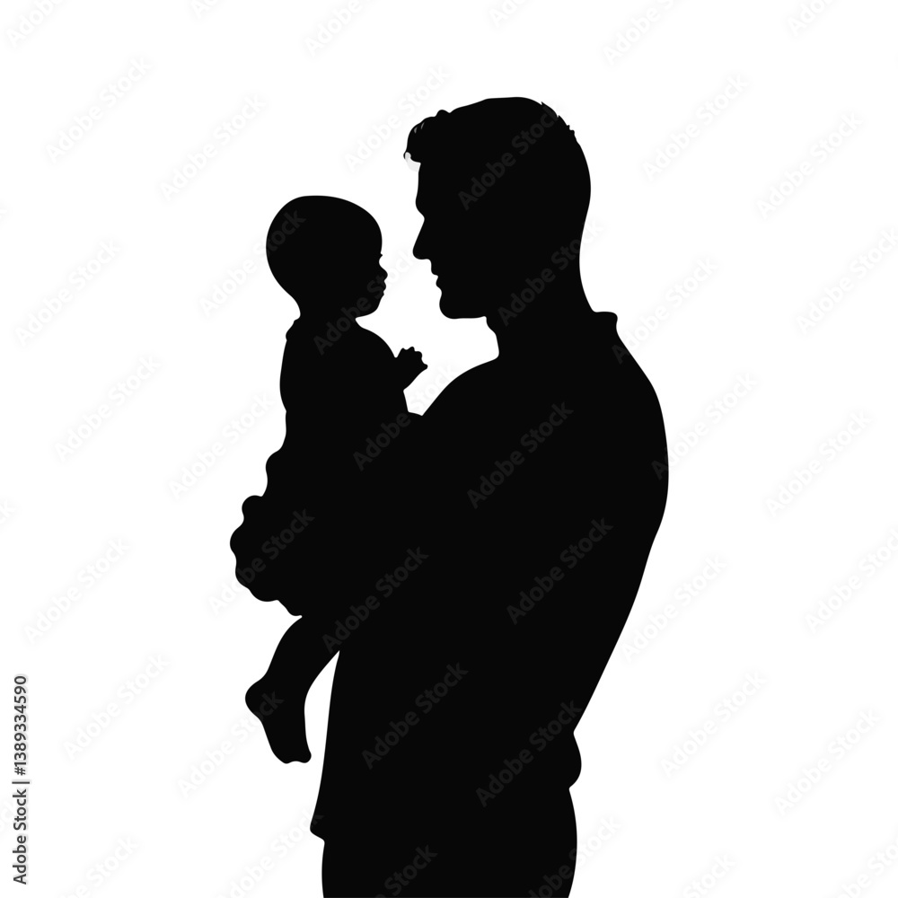 Father holding baby silhouette against a plain background Father holding baby silhouette against a plain background
