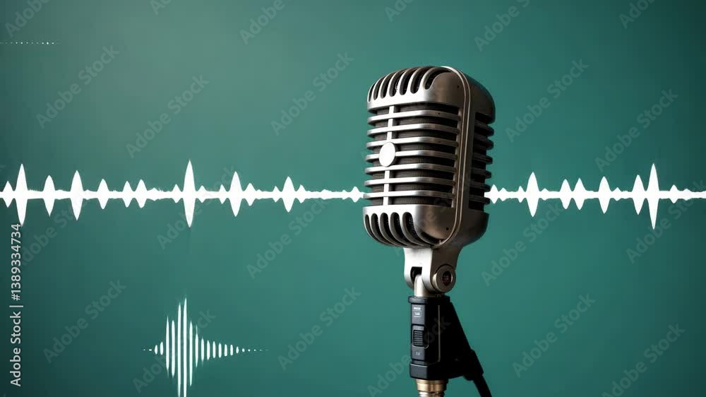 antique microphone on green background and audio waveform_g_1_2_1.png