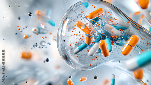 Explosive interaction of capsules and cells in a scientific laboratory environment 3d visualization of drug effects