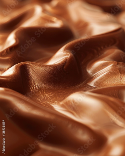A close up of a piece of chocolate fabric. The fabric is brown and has a shiny, metallic look to it. Concept of luxury and indulgence, as if the fabric is made from the finest chocolate