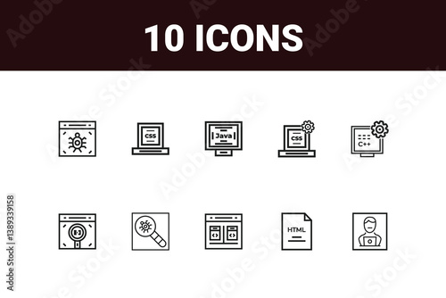Programming coding set of web icons in line style. Software development icons for web and mobile app. Code, api, programmer, developer, information technology and more. Vector illustration design art