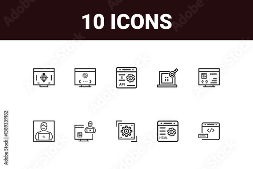 Programming coding set of web icons in line style. Software development icons for web and mobile app. Code, api, programmer, developer, information technology and more. Vector illustration design art