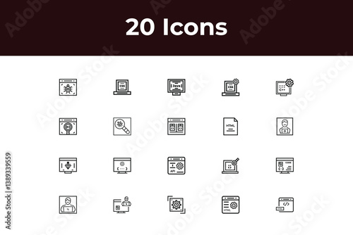 Programming coding set of web icons in line style. Software development icons for web and mobile app. Code, api, programmer, developer, information technology and more. Vector illustration design art
