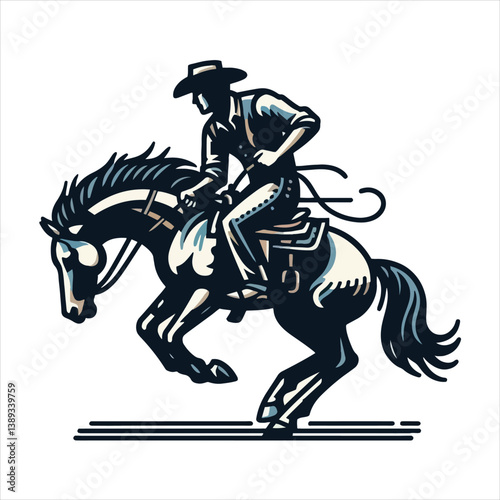 Wallpaper Mural Cowboy riding horse and lassoing vector silhouette logo and t-shirt Torontodigital.ca