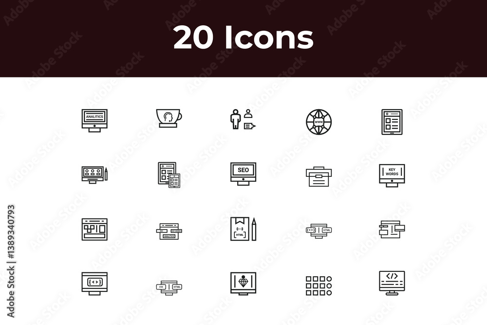 Programming coding set of web icons in line style. Software development icons for web and mobile app. Code, api, programmer, developer, information technology and more. Vector illustration design art Programming coding set of web icons in line style. Software development icons for web and mobile app. Code, api, programmer, developer, information technology and more. Vector illustration design art