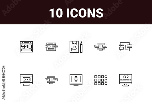 Programming coding set of web icons in line style. Software development icons for web and mobile app. Code, api, programmer, developer, information technology and more. Vector illustration design art