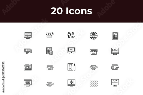 Programming coding set of web icons in line style. Software development icons for web and mobile app. Code, api, programmer, developer, information technology and more. Vector illustration design art