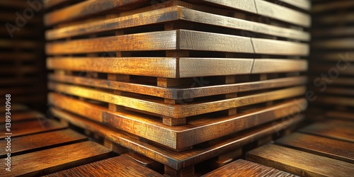 Stacked timber wood corner close-up Interior abstract texture background of polished planks