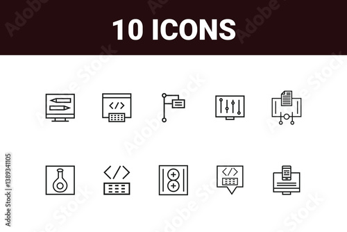 Programming coding set of web icons in line style. Software development icons for web and mobile app. Code, api, programmer, developer, information technology and more. Vector illustration design art