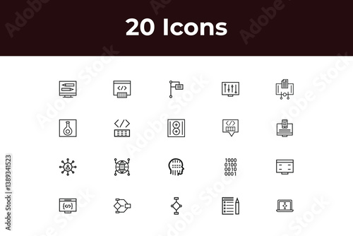 Programming coding set of web icons in line style. Software development icons for web and mobile app. Code, api, programmer, developer, information technology and more. Vector illustration design art