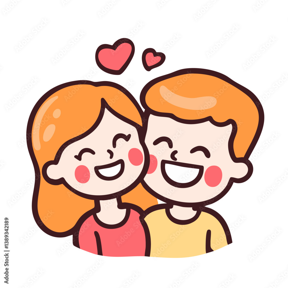Happy couple of man and woman dating, cheerful blushing girl and boy together in love with romantic hearts, hand drawn doodle cartoon character clip art, kawaii isolated simple vector illustration Happy couple of man and woman dating, cheerful blushing girl and boy together in love with romantic hearts, hand drawn doodle cartoon character clip art, kawaii isolated simple vector illustration