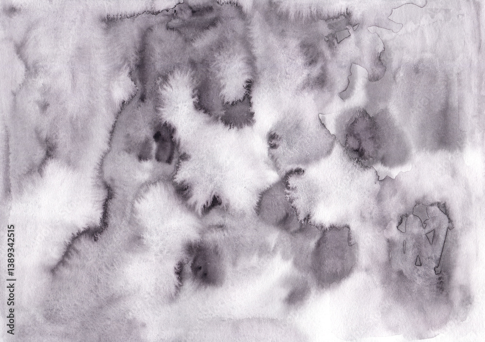 Abstract artistic grunge textured black and gray granulated watercolor background. Monochrome grey night gradient ink splashes texture print for surface design, banner, cover, anger, storm concept