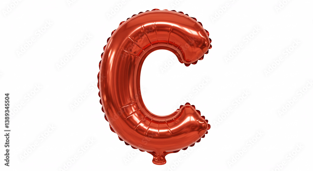 Red Metallic C Shaped Balloon Isolated On White Background For Celebration And Special Occasion Red Metallic C Shaped Balloon Isolated On White Background For Celebration And Special Occasion