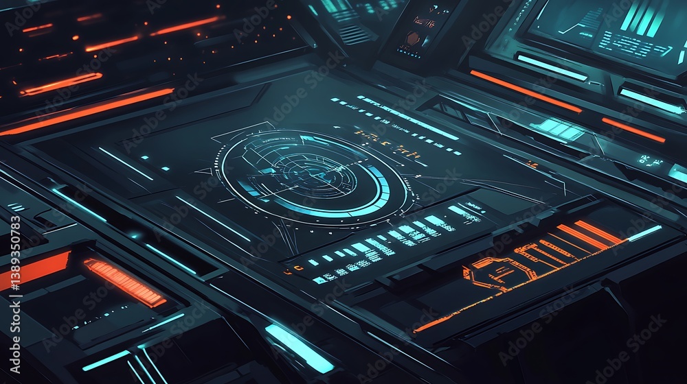 Obraz premium Futuristic sci-fi control panel interface.