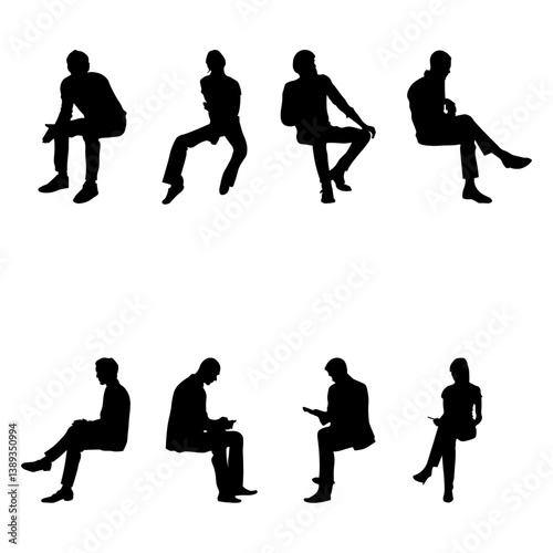 8 png silhouettes of people in sitting postures	
