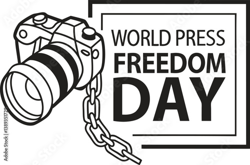 World Press Freedom Day Illustration: An illustration that symbolizes freedom of the press with a camera locked in chains, highlighting the importance of journalism.
