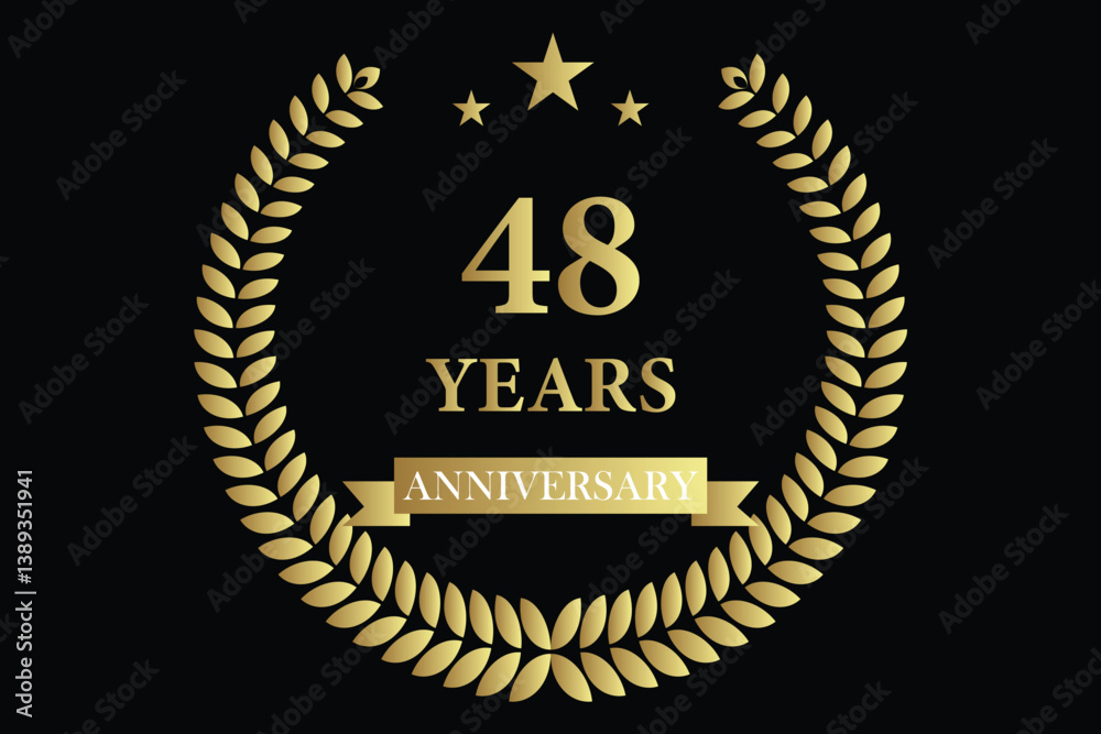 Fototapeta premium 48 years anniversary icon with laurel wreath and number, vector illustration.
