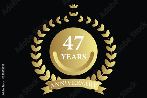 47 years anniversary icon with laurel wreath and number, vector illustration.