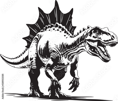 Spinosaurus Black and White Vector Illustration