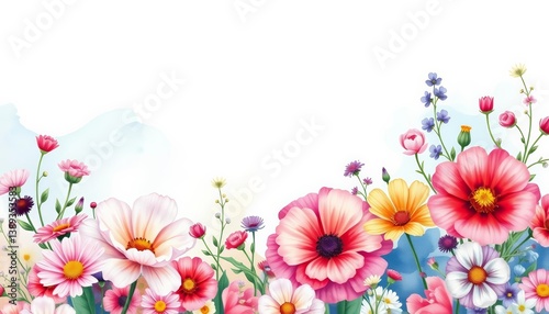 Wildflower watercolour bloom greeting card template, abundant floral design, blank space for message, image, space