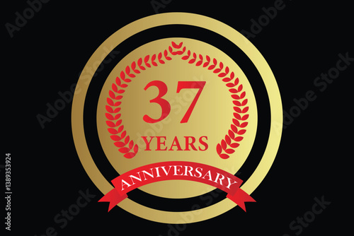 37 years anniversary icon with laurel wreath and number, vector illustration.