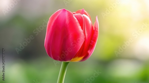 Vibrant red tulip in soft focus