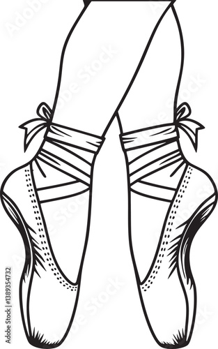 Ballet Pointe Shoes Vector Outline Black SVG Art
